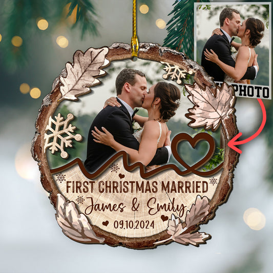 Custom Wedding Photo 2-Layer Wood Ornament