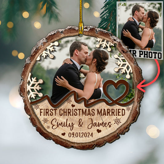 Custom Wedding Photo 2 Layers Wood Ornament