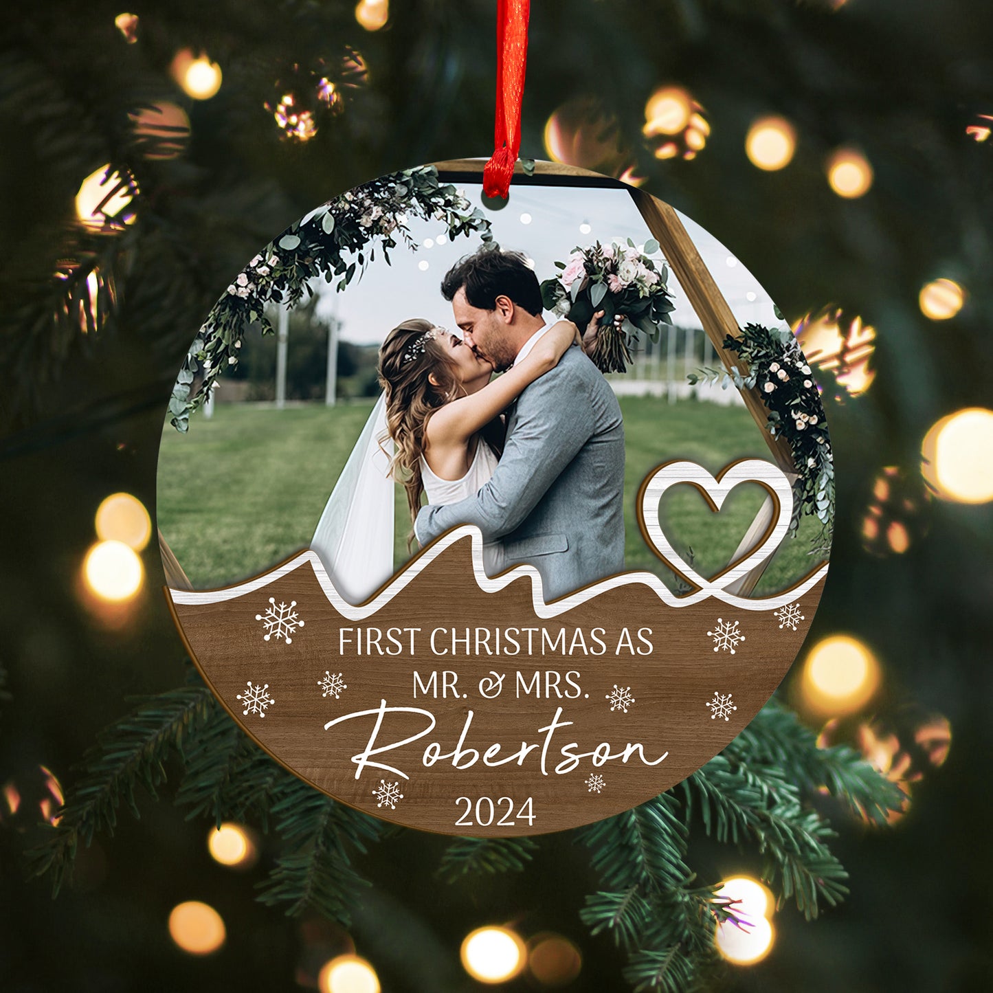 Custom Photo Wedding Wood and Acrylic Ornament