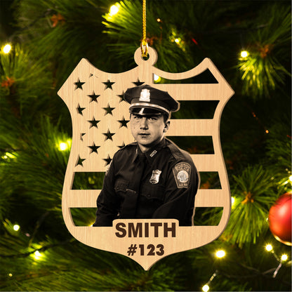 Custom Police Photo Wood Ornament