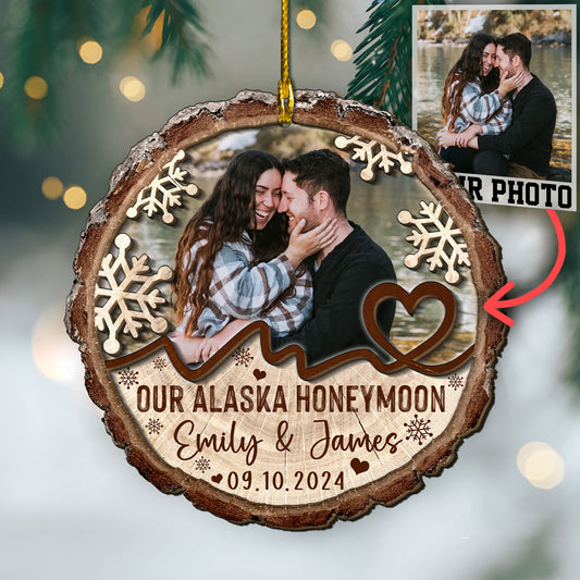 Custom Photo Honeymoon 2-Layer Wood Slice Ornament