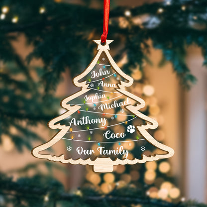 Custom Family Names Noel Tree Wood and Acrylic Ornament