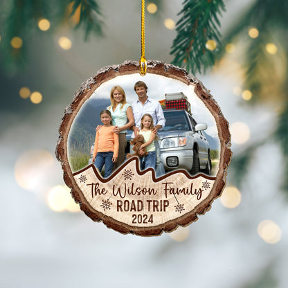 Custom Road Trip Family Photo Wood Slice Ornament