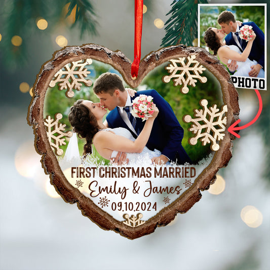 Custom Wedding Photo Heart Shape Wood and Acrylic Ornament