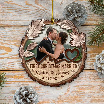 Custom Wedding Photo 2-Layers Wood Slice Ornament