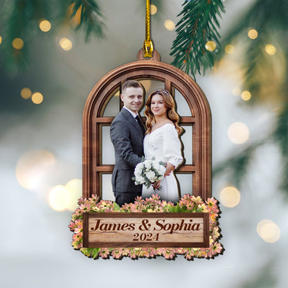 Custom Wedding Photo Window Frame 2-Layer Wood Ornament