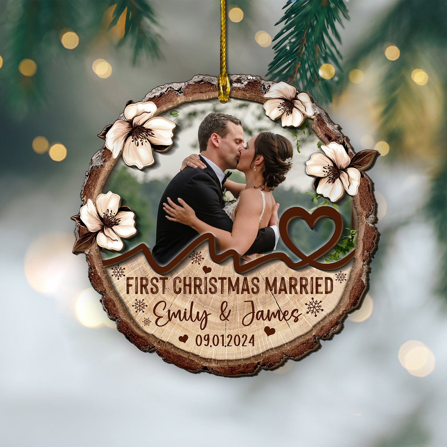 Custom Wedding Photo 2-Layer Wood Ornament