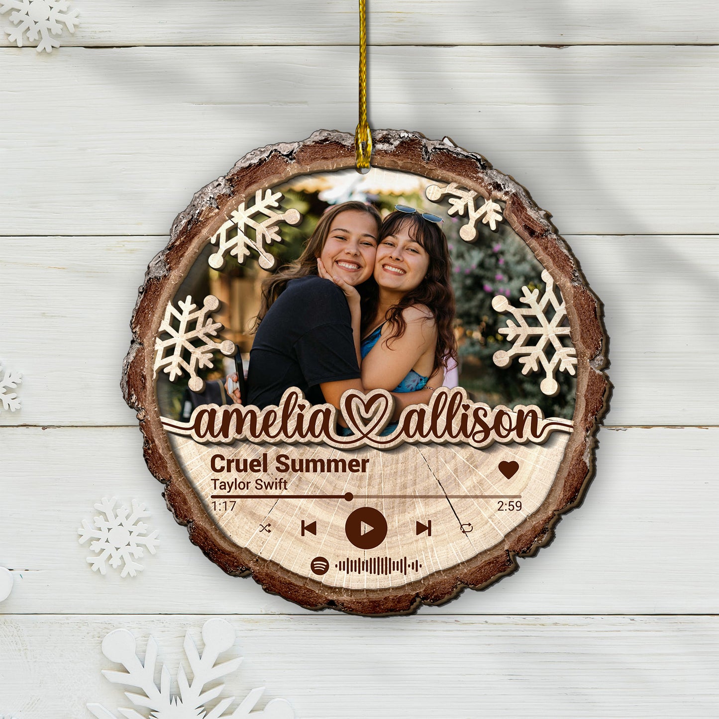 Custom Bestie Song Photo 2-Layer Wood Ornament