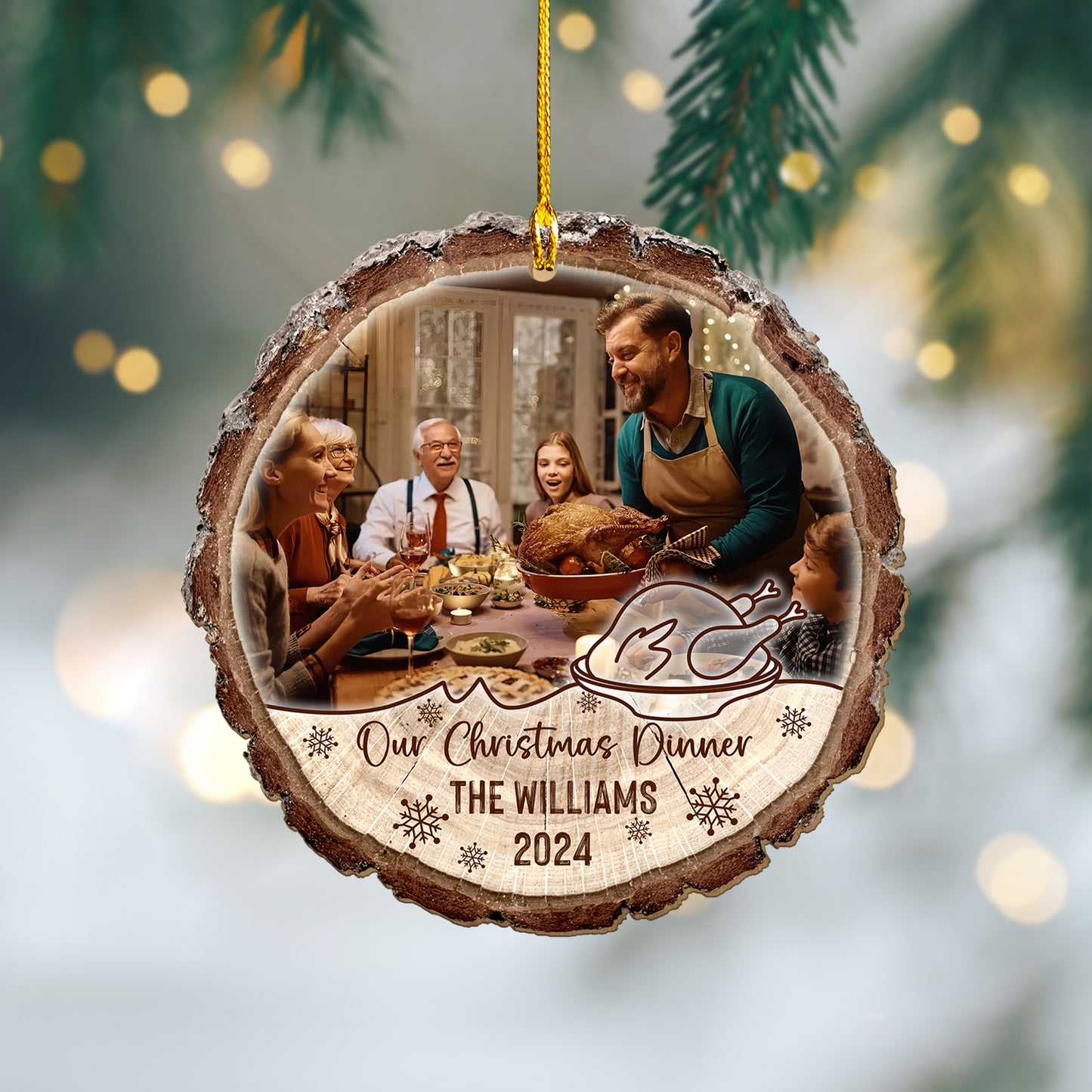 Custom Christmas Family Photo Dinner Wood Slice Ornament