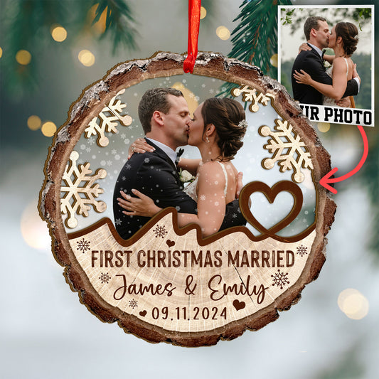 Custom Wedding Photo Wood and Acrylic Ornament