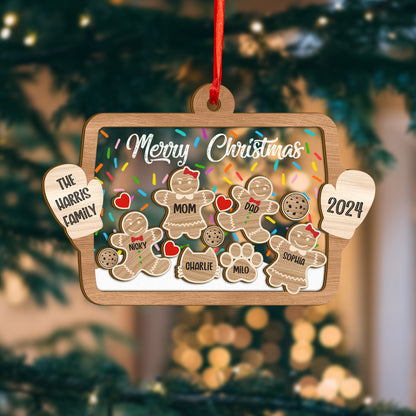 Custom Family Names Gingerbread Wood and Acrylic Ornament