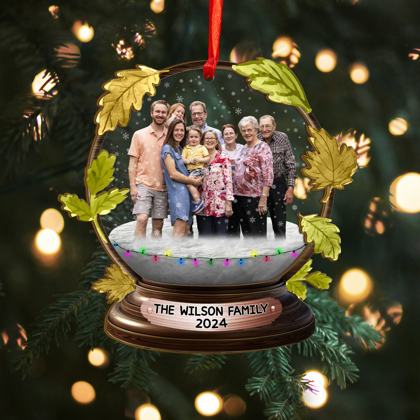 Custom Family Photo Snowball Wood and Acrylic Ornament