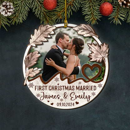 Custom Wedding Photo 2-Layer Wood Ornament