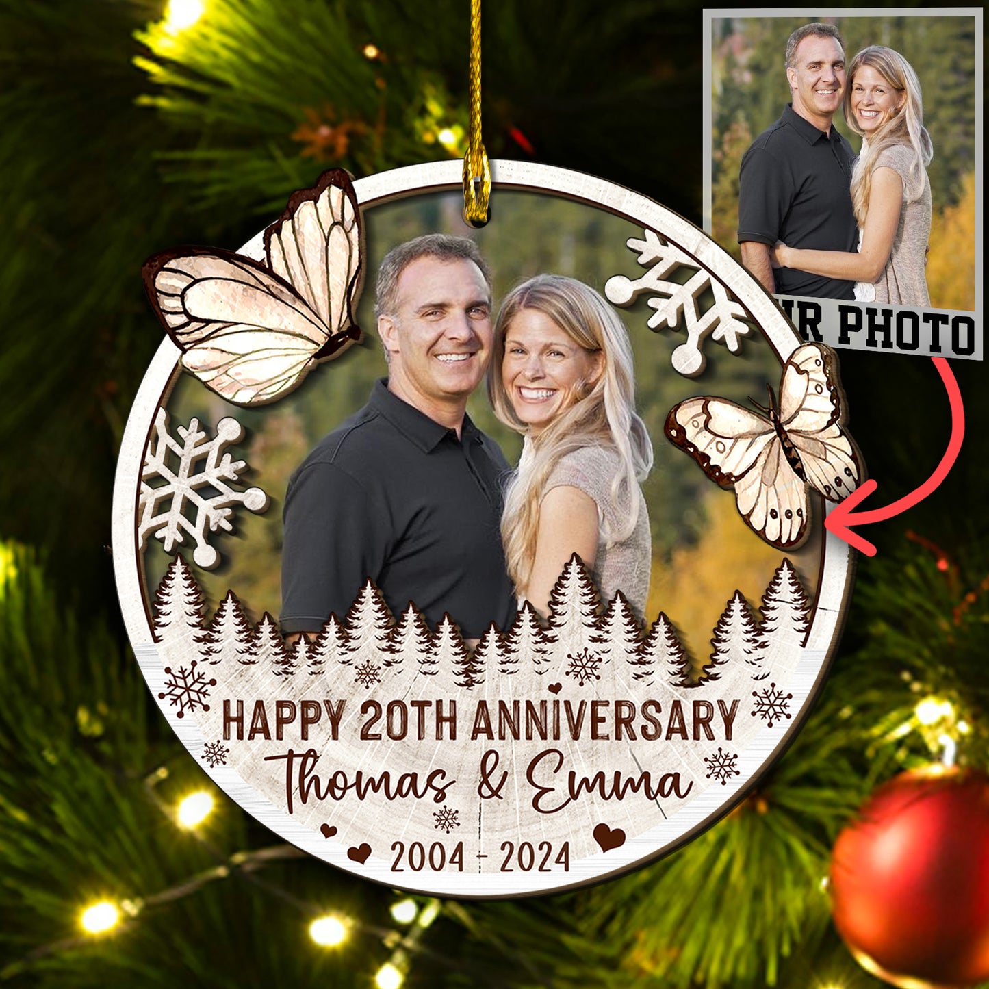 Custom Anniversary Photo 2-Layer Wood Ornament