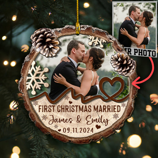 Custom Wedding Photo 2-Layer Wood Ornament