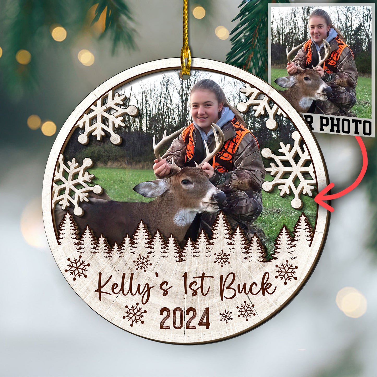 Custom Hunting Photo 2-Layer Wood Ornament