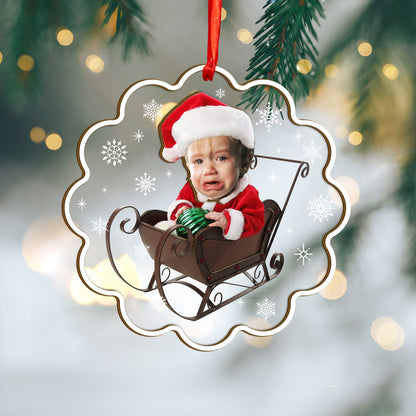 Custom Face Photo Baby Christmas Wood and Acrylic Ornament