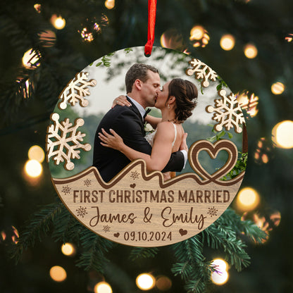 Custom Wedding Photo Wood and Acrylic Ornament