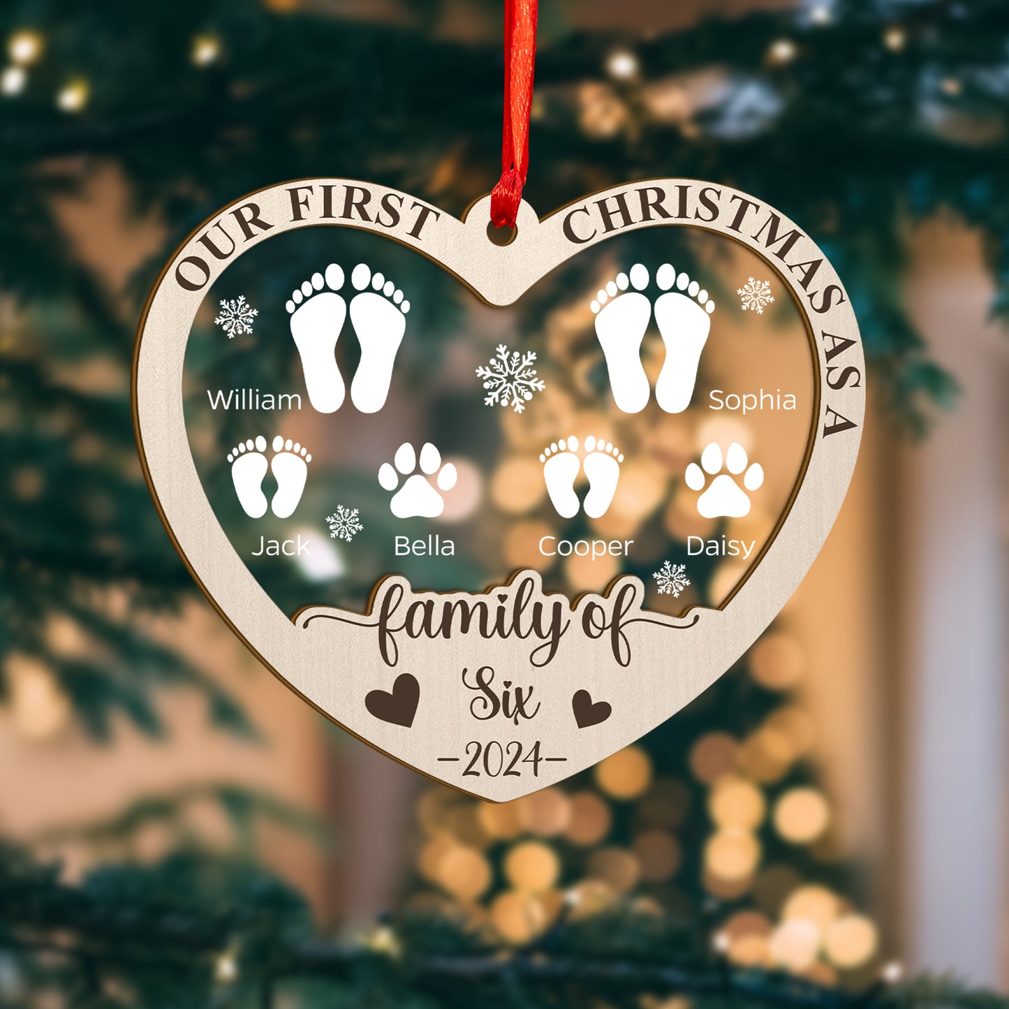 Custom Family Members Names Wood and Acrylic Ornament