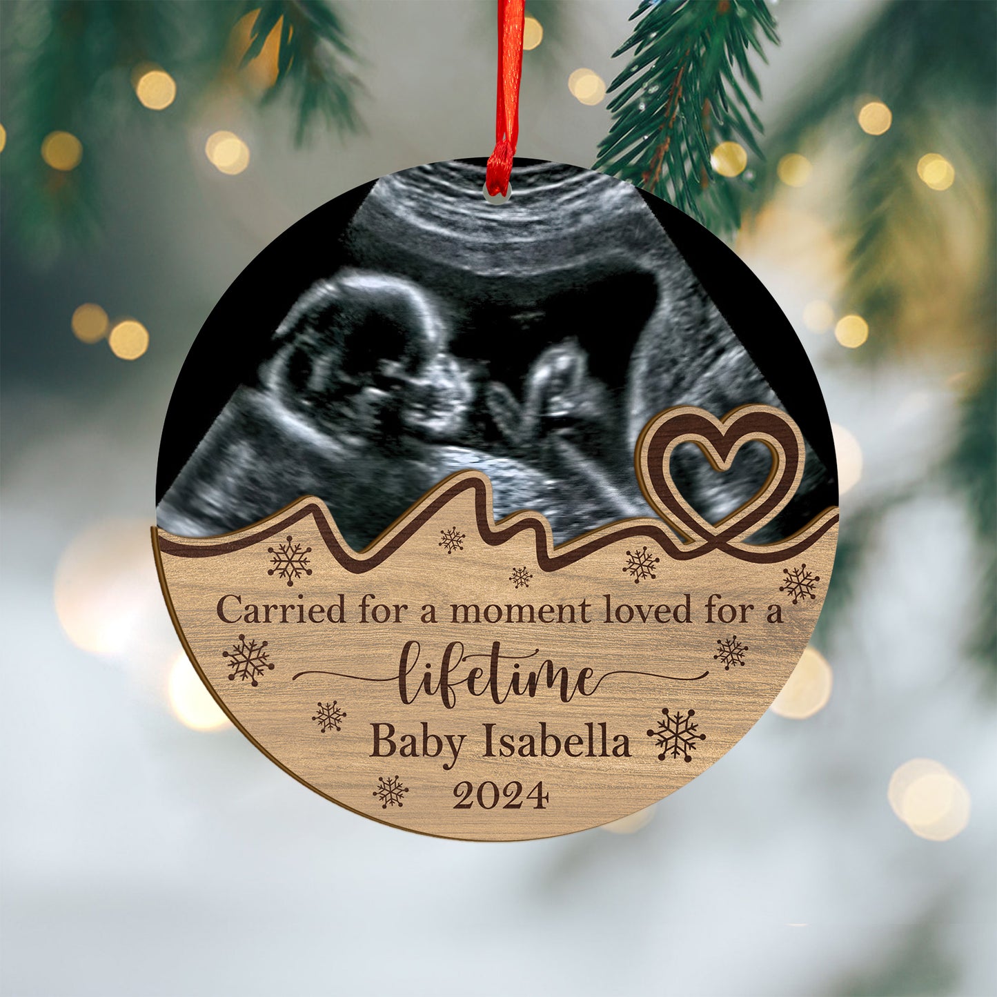 Custom Ultrasound Memorial Photo Wood and Acrylic Ornament