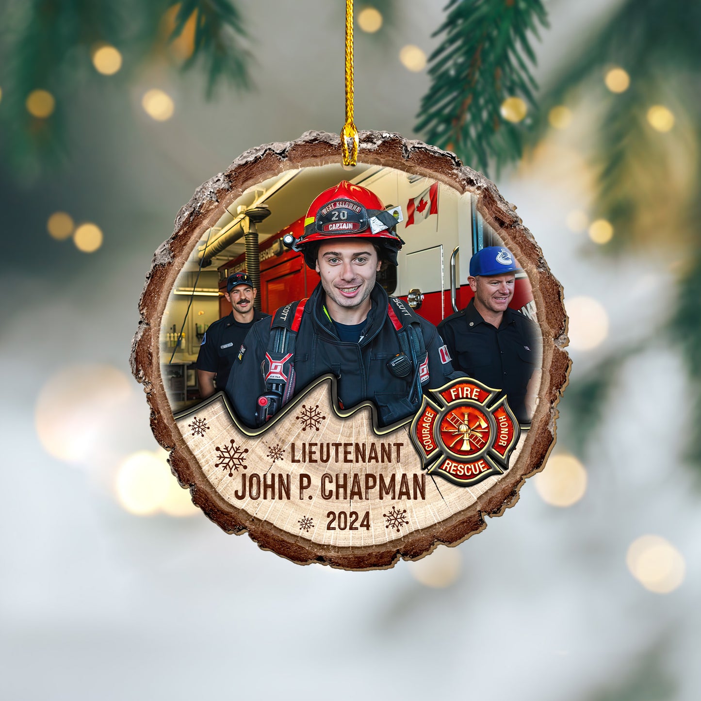 Custom Photo Firefighter Wood Slice Ornament