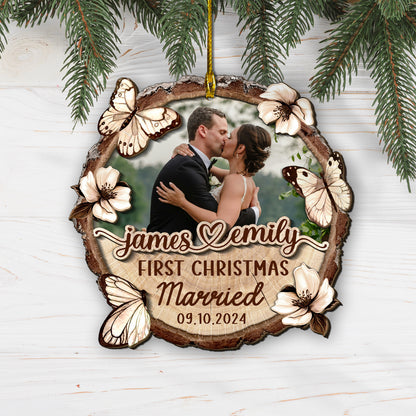 Custom Wedding Photo 2-Layer Wood Slice Ornament