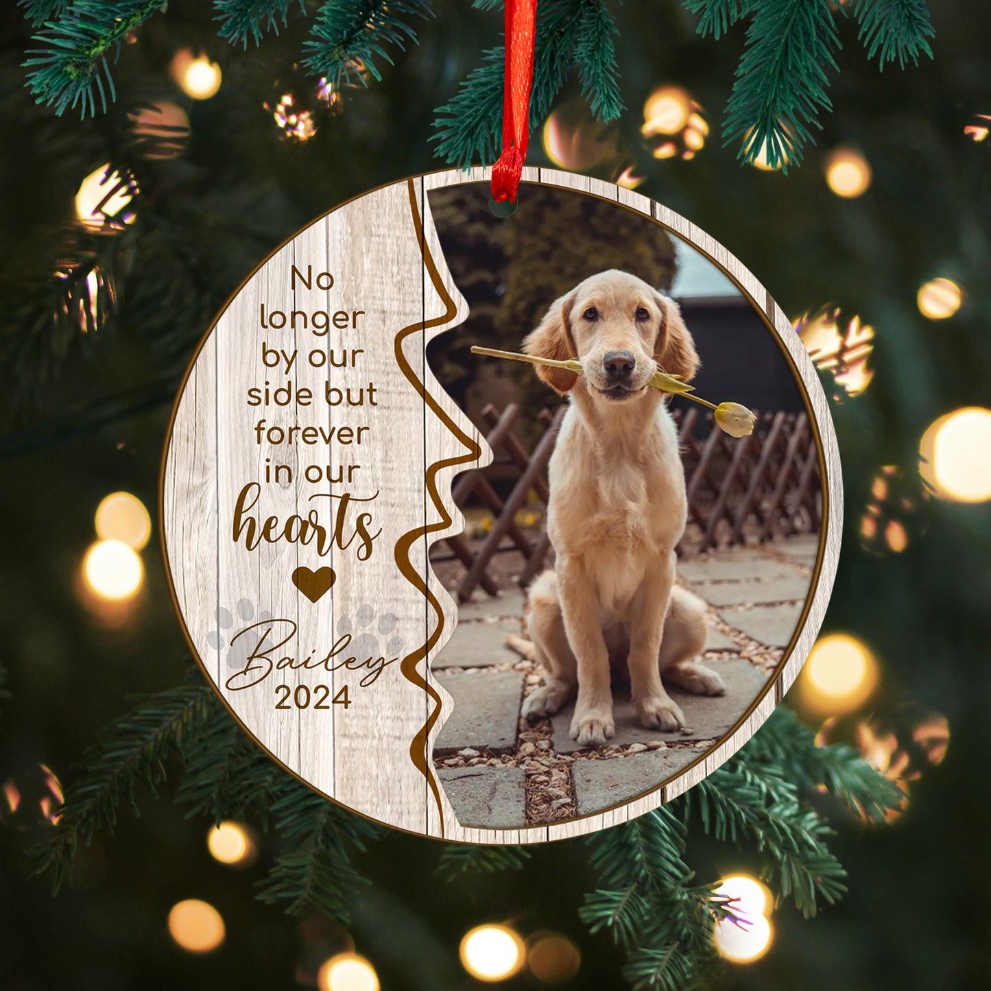 Custom Photo Memorial Dog Wood and Acrylic Ornament