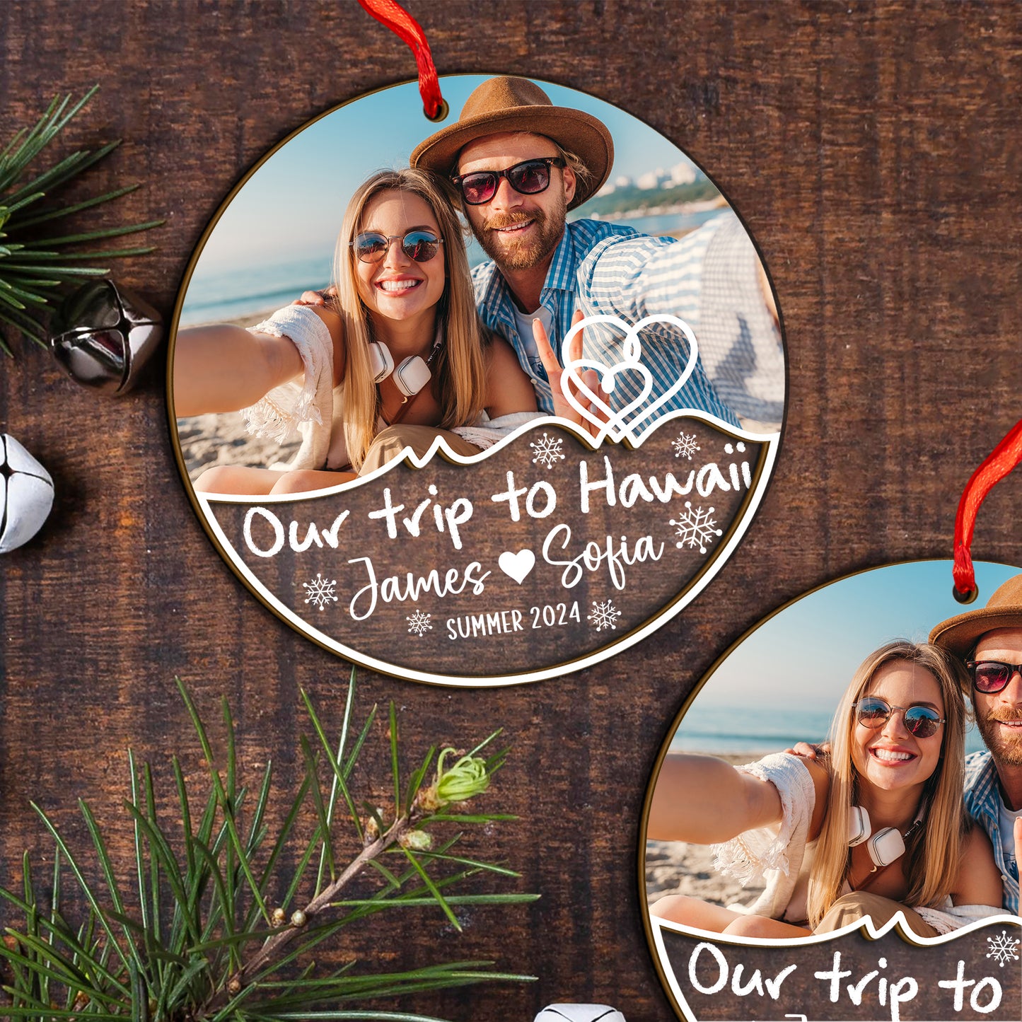 Custom Photo Couple Travel Wood and Acrylic Ornament