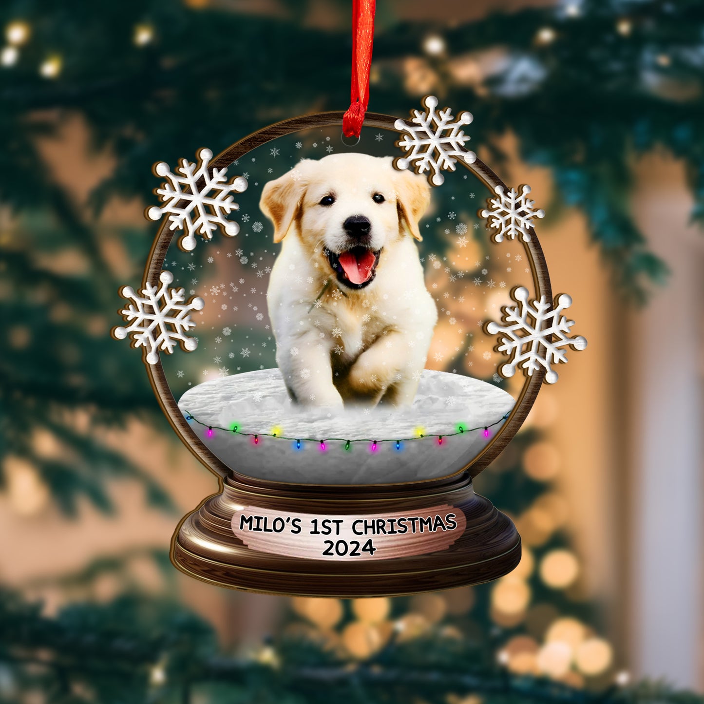 Custom Memorial Dog Photo Wood and Acrylic Ornament