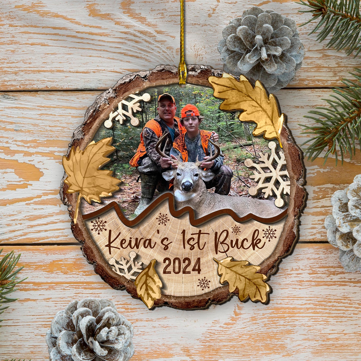 Custom Hunting Photo 2-Layer Wood Ornament