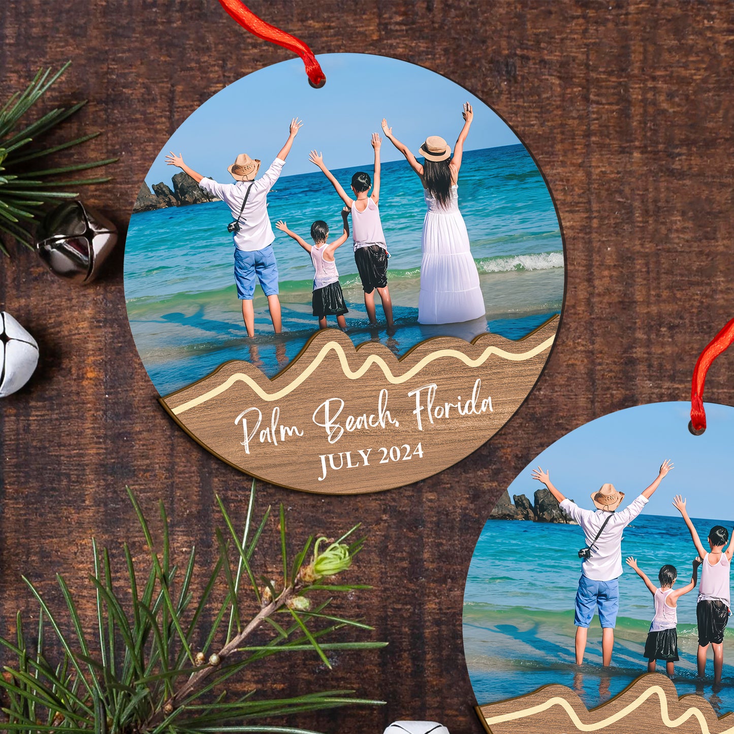 Custom Photo Family Travelling Wood and Acrylic Ornament