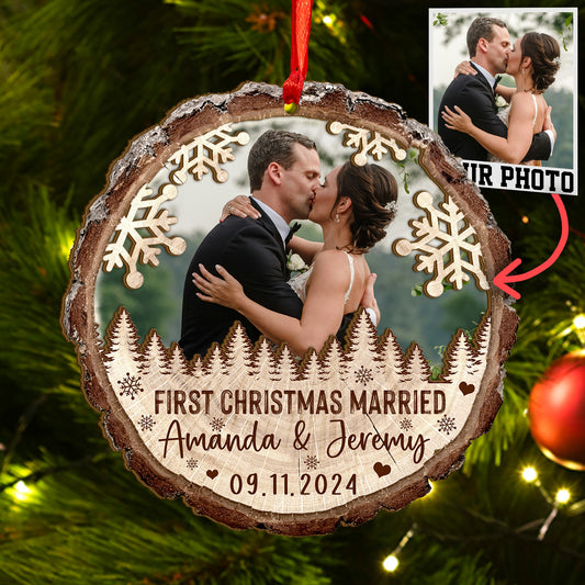 Custom Wedding Photo Wood and Acrylic Ornament