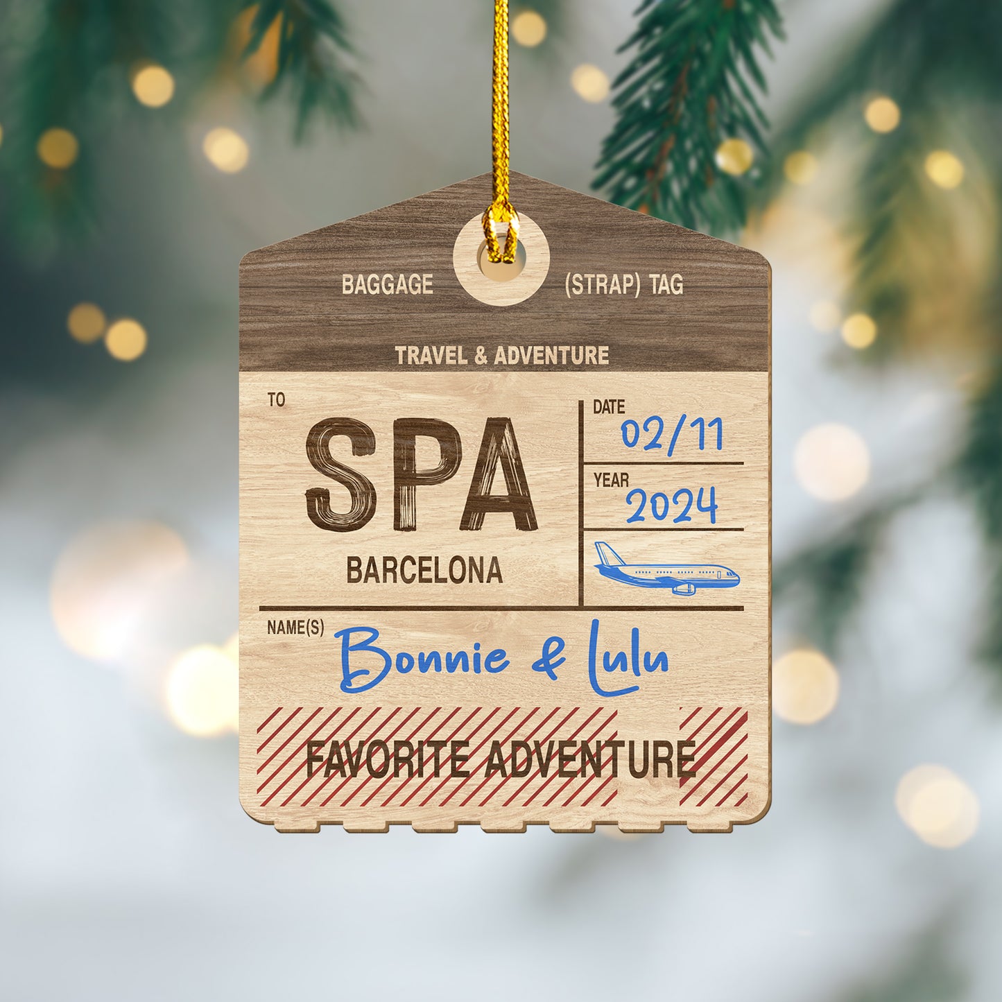 Custom Luggage Tag Travel Christmas Wood Ornament