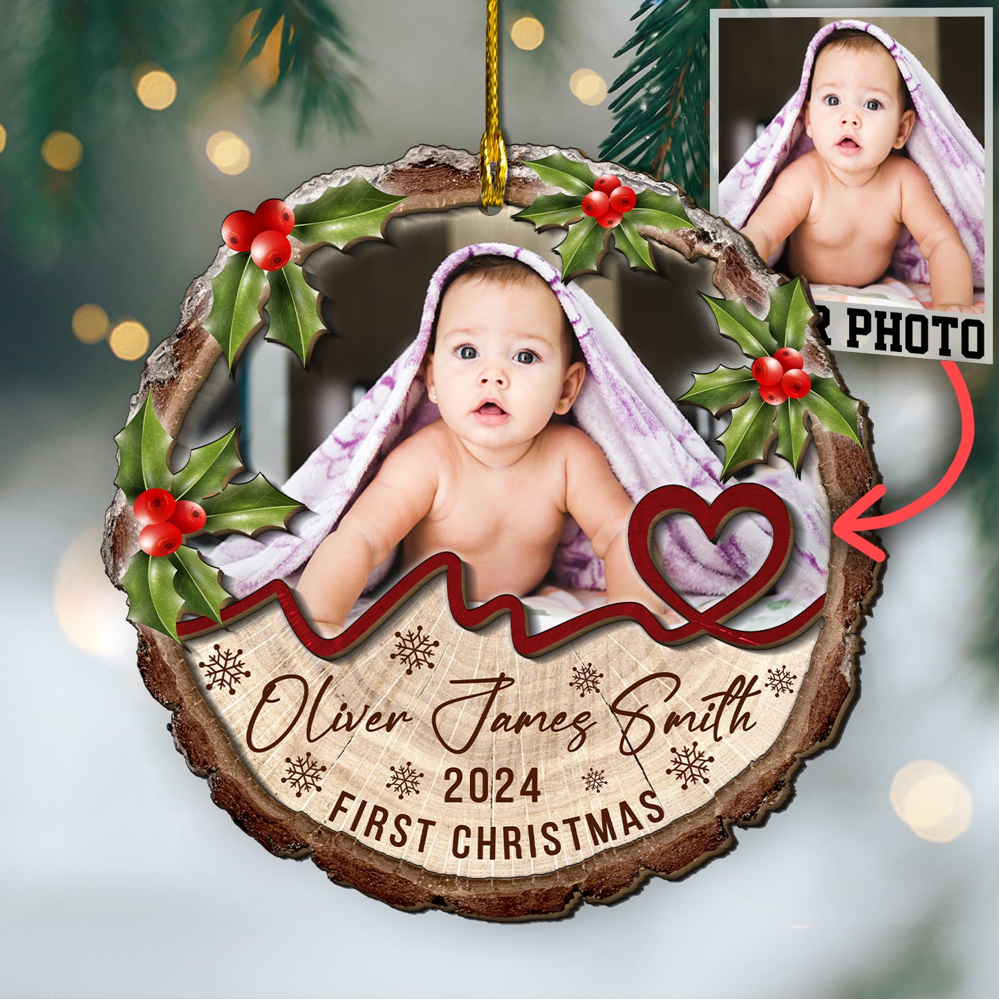 Custom Baby Photo 2-Layer Wood Ornament