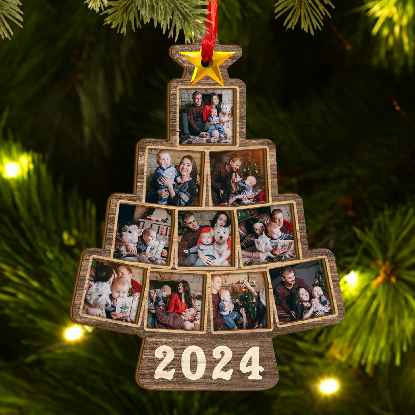 Custom Christmas Tree Family Photo Wood and Acrylic Ornament