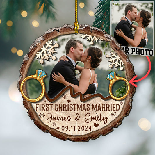 Custom Wedding Photo 2-Layers Wood Slice Ornament