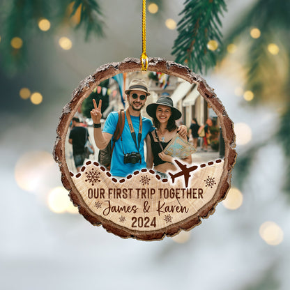 Custom Couple Travel Wood Slice Ornament