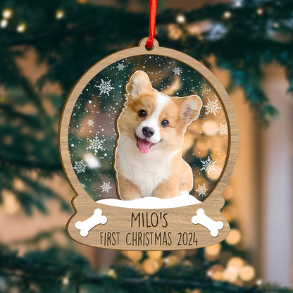 Custom Photo Dog First Christmas Wood and Acrylic Ornament