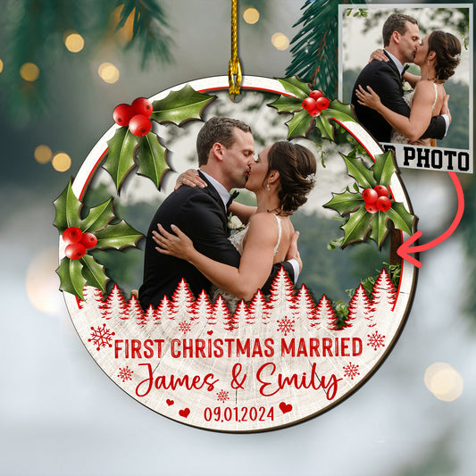 Custom Wedding Photo 2-Layer Wood Ornament