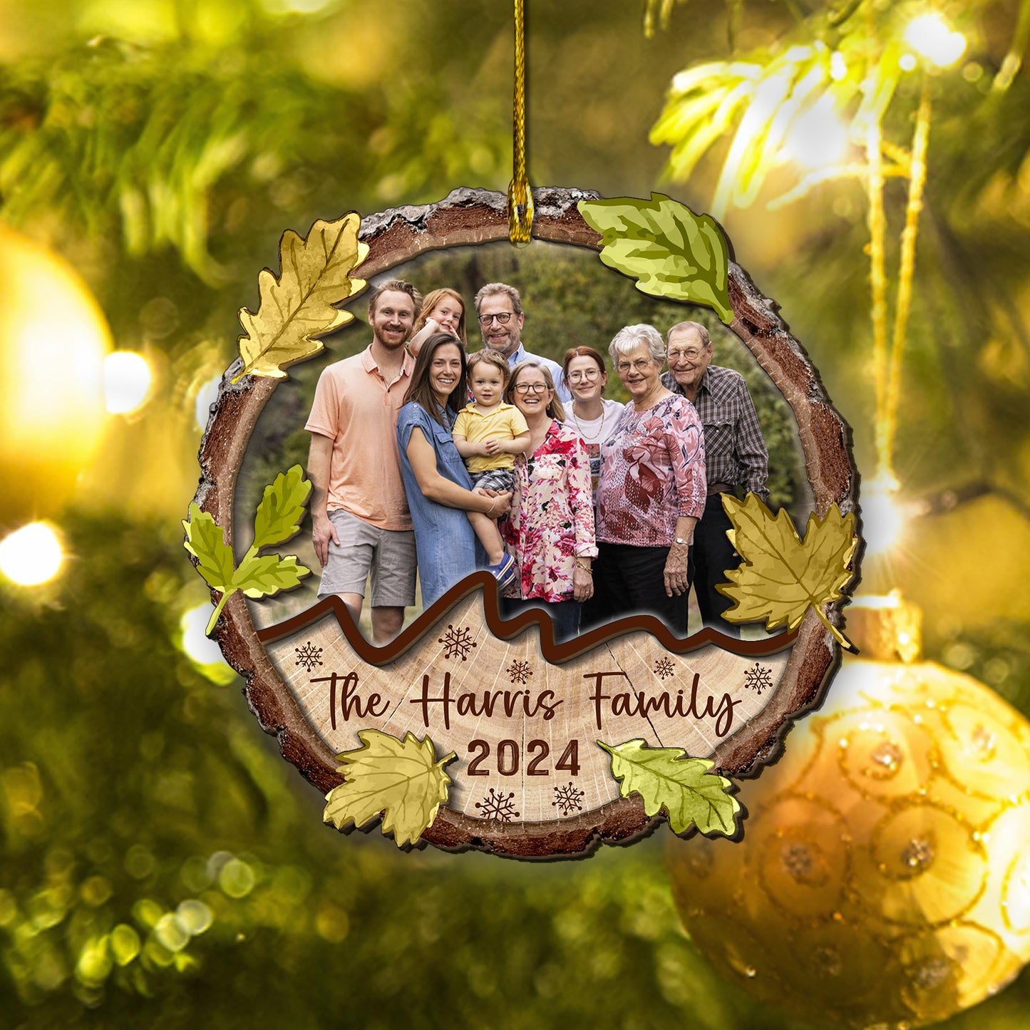 Custom Family Photo 2-Layers Wood Slice Ornament