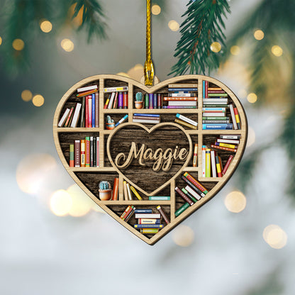 Custom Bookshelf Name 2-Layers Wood Ornament