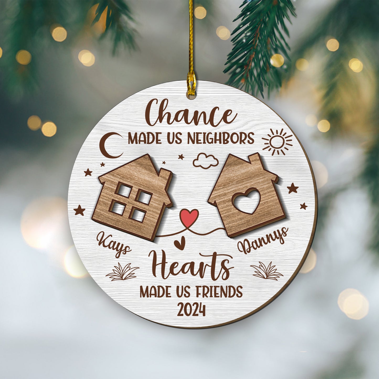 Custom Neighbors 2-Layers Wood Ornament