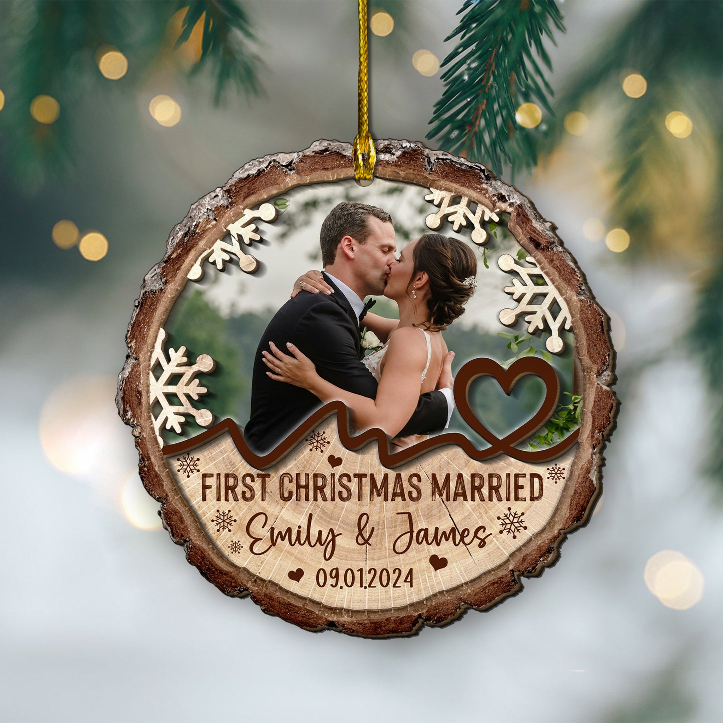 Custom Wedding Photo 2 Layers Wood Ornament