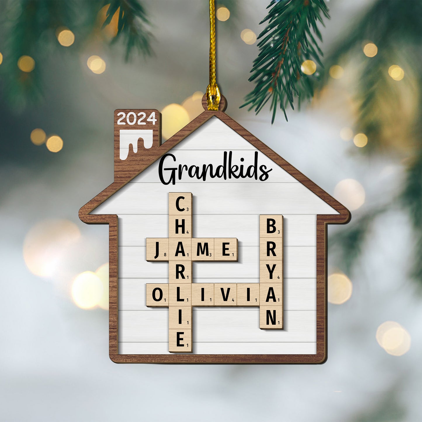 Custom Grandkids Crossword Christmas 2-Layers Wood Ornament