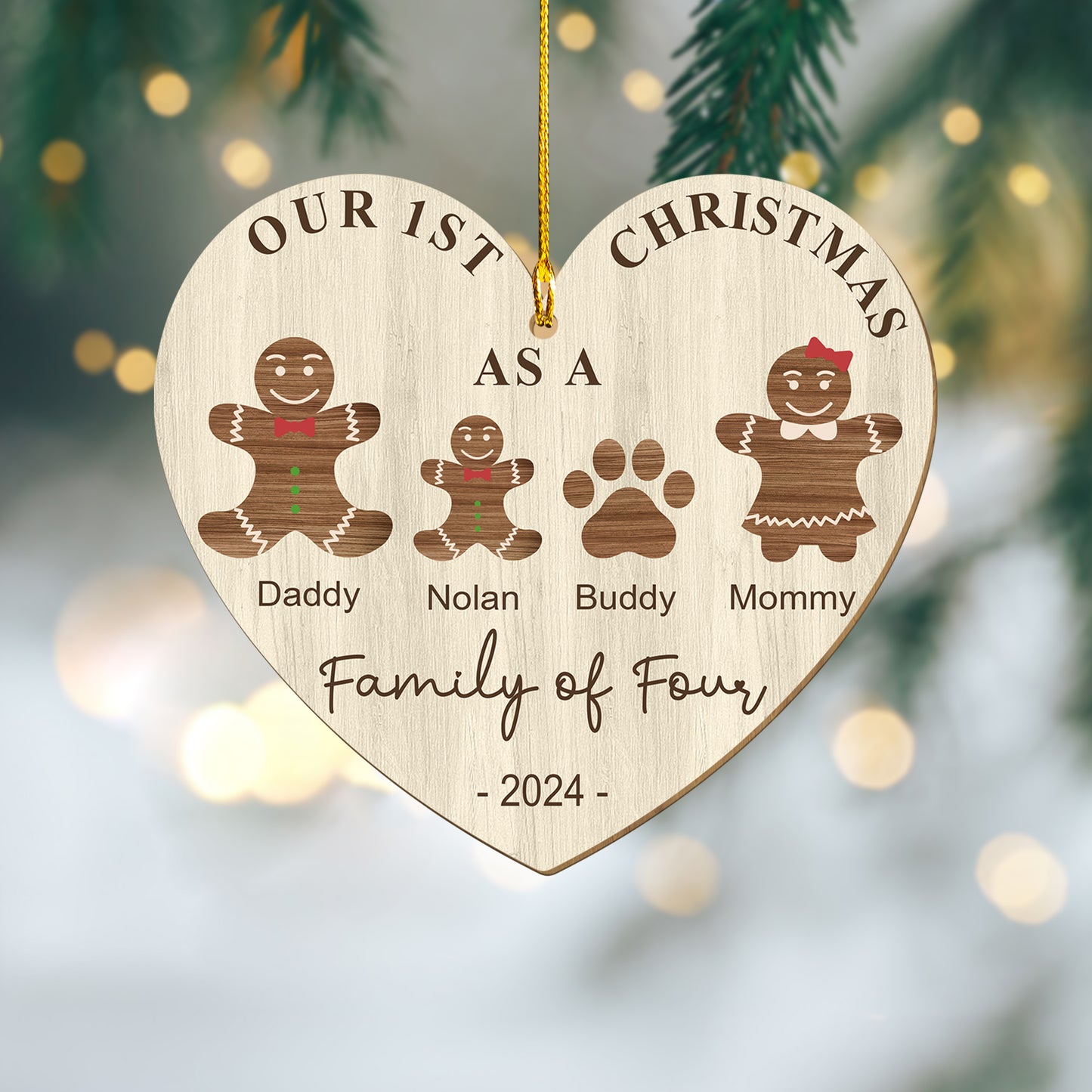 Custom Gingerbread Family Wood Ornament