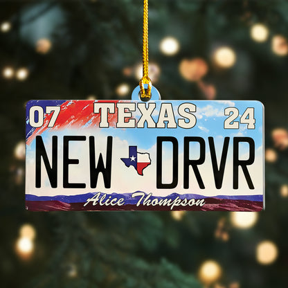 Custom New Driver Name Texas Plate Ornament