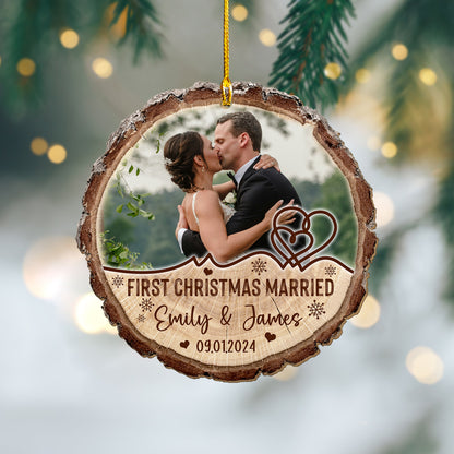 Custom Wedding Photo Wood Ornament