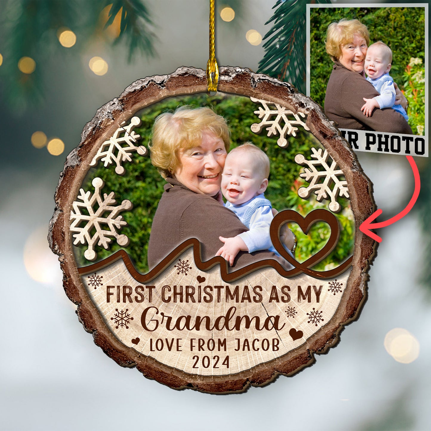 Custom Grandma Photo 2-Layer Wood Ornament