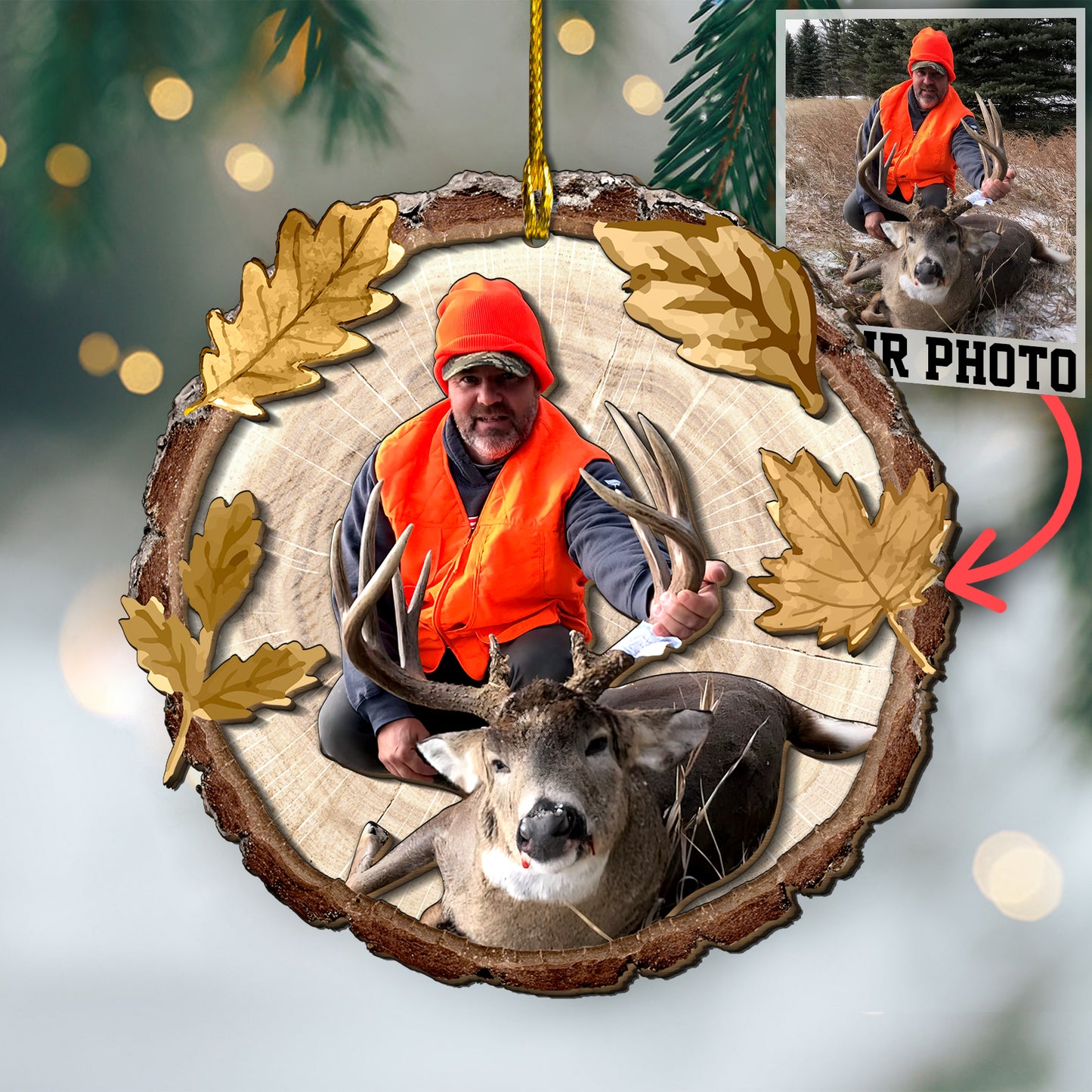 Custom Hunting Photo 2-Layer Wood Ornament