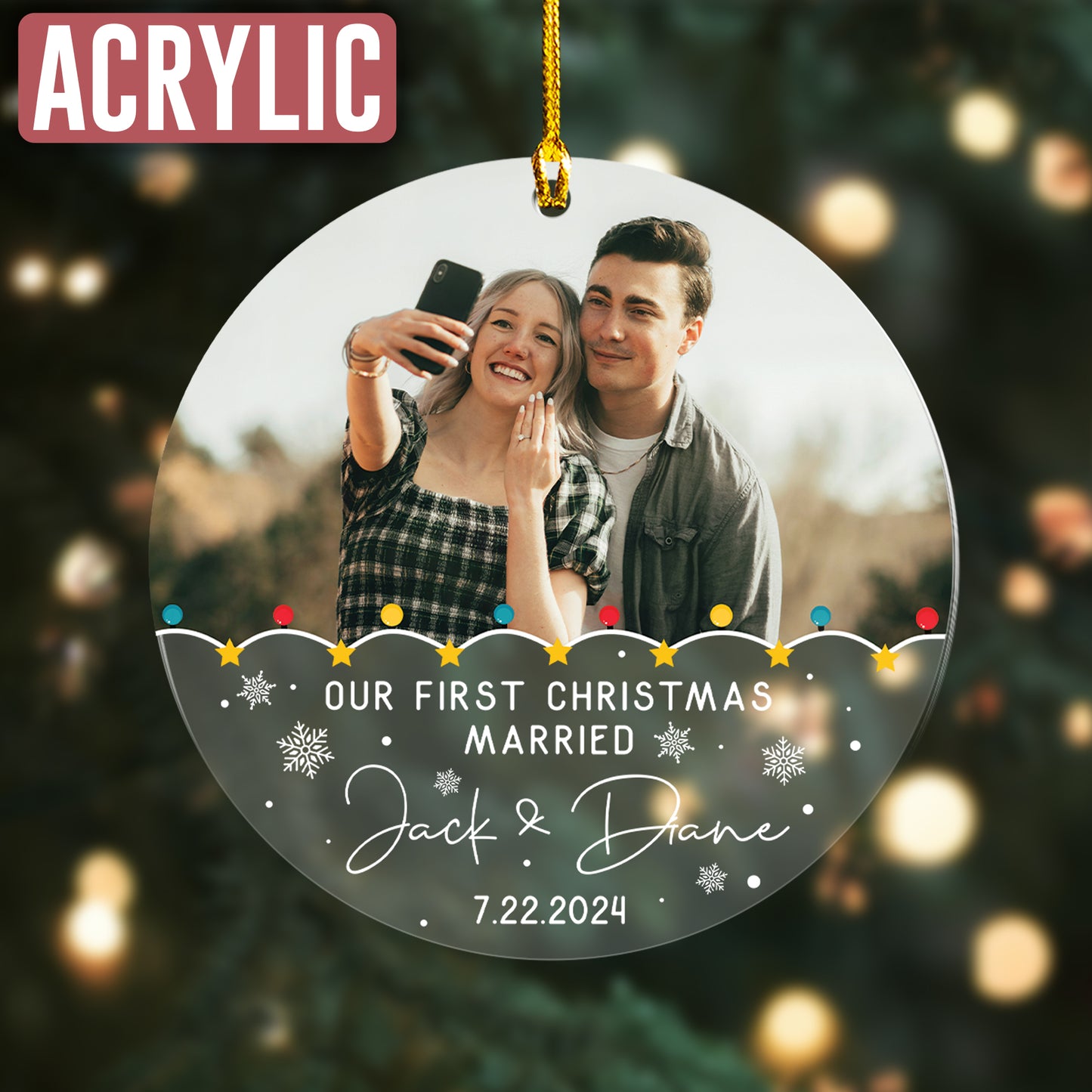 Custom Couple Name Our First Christmas Married Wedding Ornament